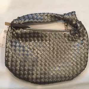 Melie Bianco Brigitte Mini Satchel Woven Knot Bag metallic grey